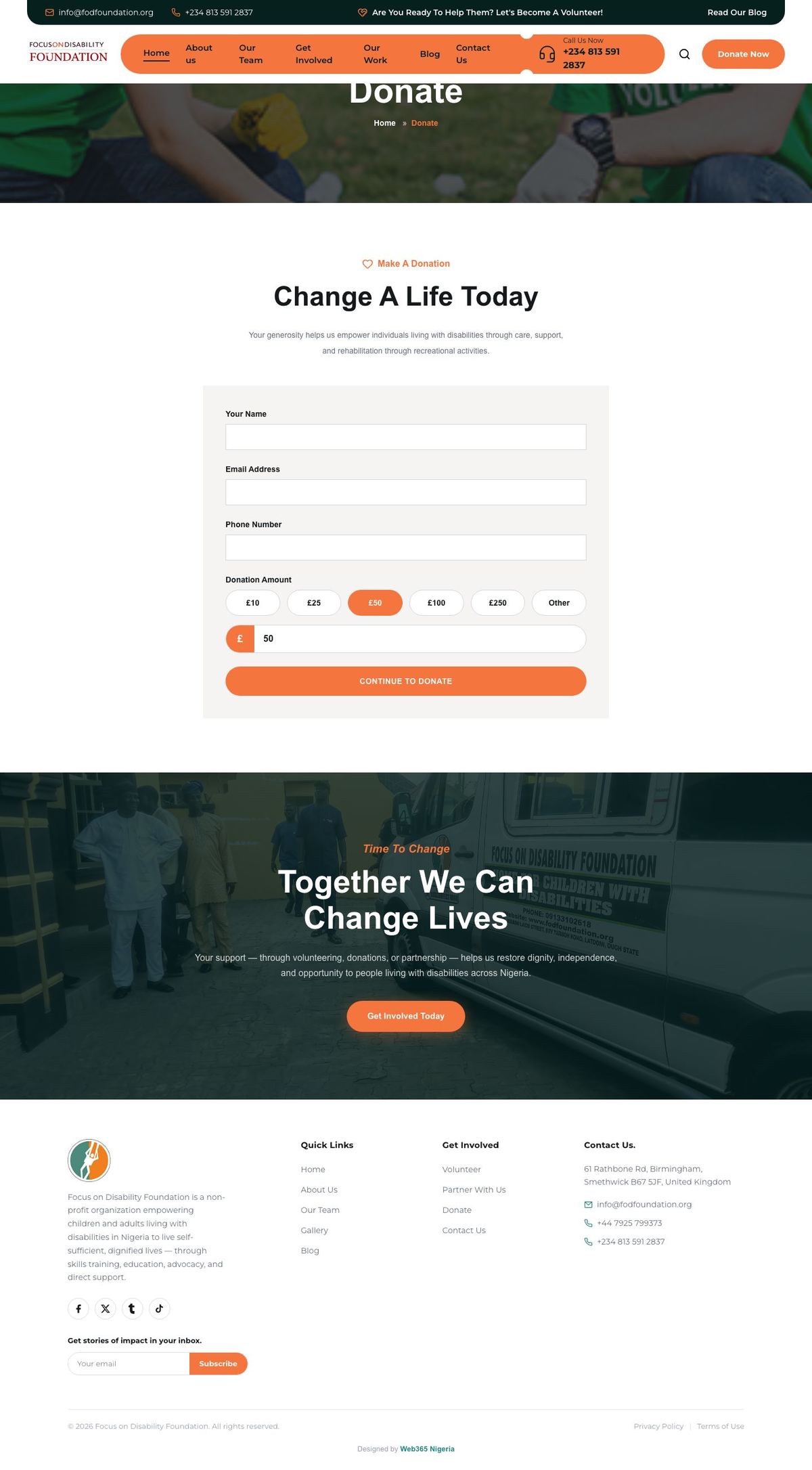 Focus on Disability Foundation Donate page