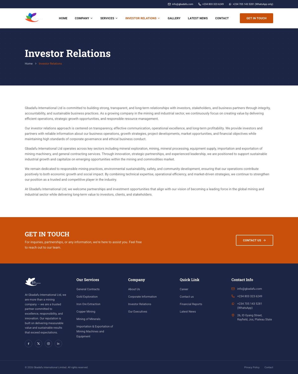 GIL Mining Investor Relations page