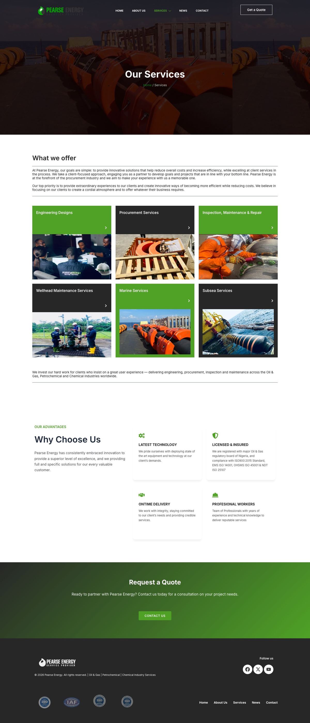 Pearse Energy Services page