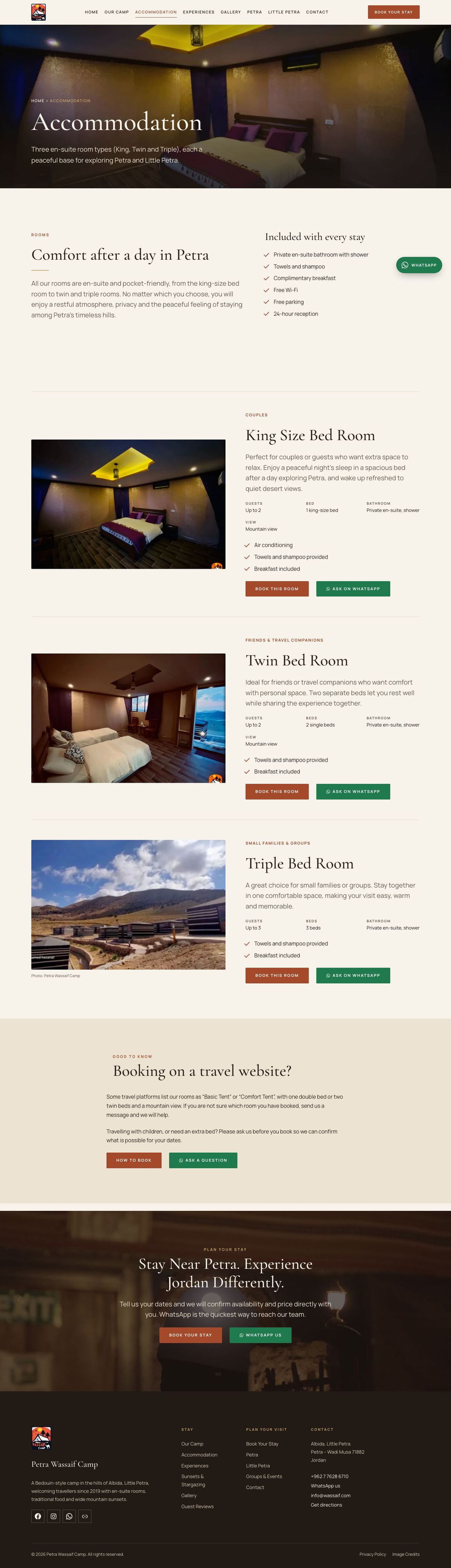 Petra Wassaif Camp Accommodation page