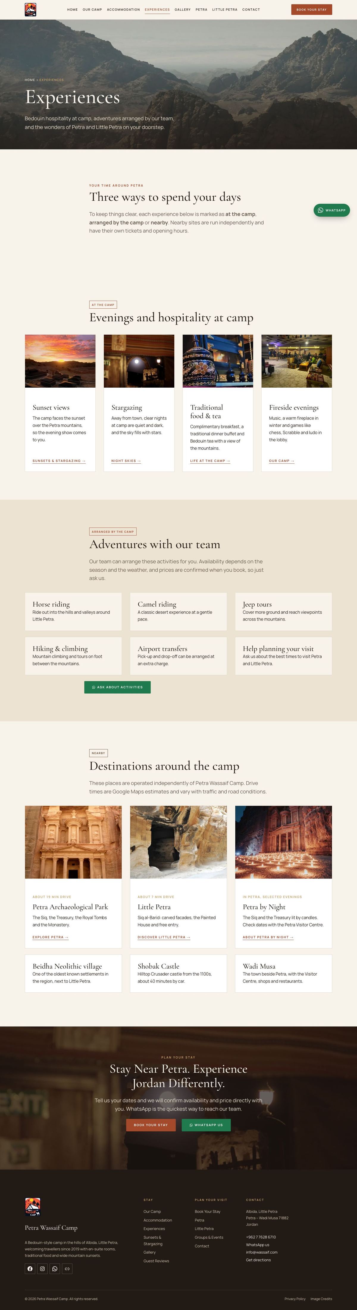 Petra Wassaif Camp Experiences page